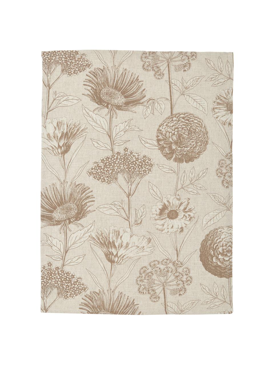 Geschirrtücher Freya mit Blumenprint, 2 Stück, 86 % Baumwolle, 14 % Leinen, Beige, Braun, B 50 x L 70 cm