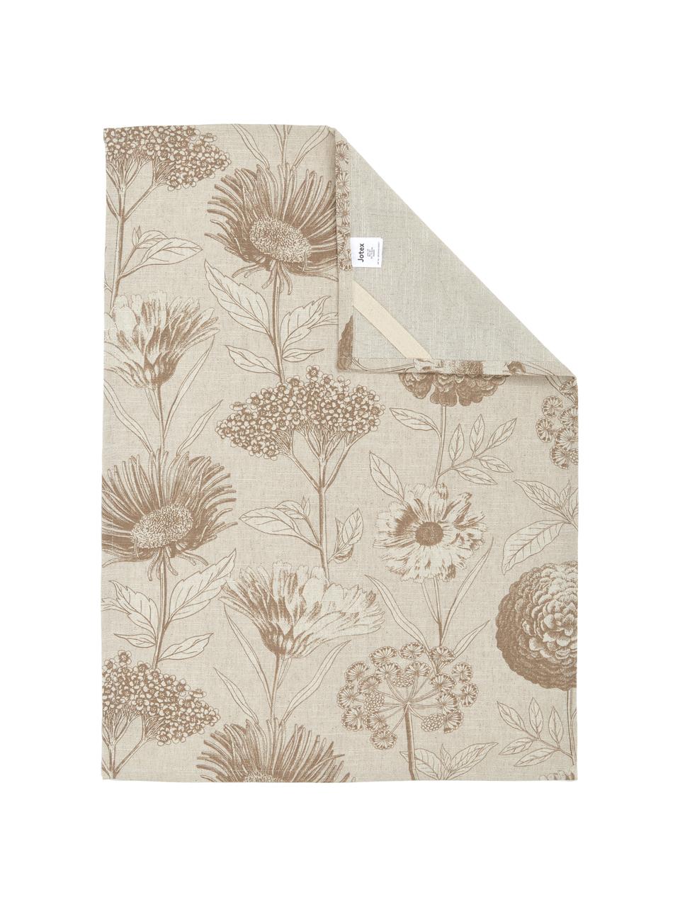 Geschirrtücher Freya mit Blumenprint, 2 Stück, 86 % Baumwolle, 14 % Leinen, Beige, Braun, B 50 x L 70 cm