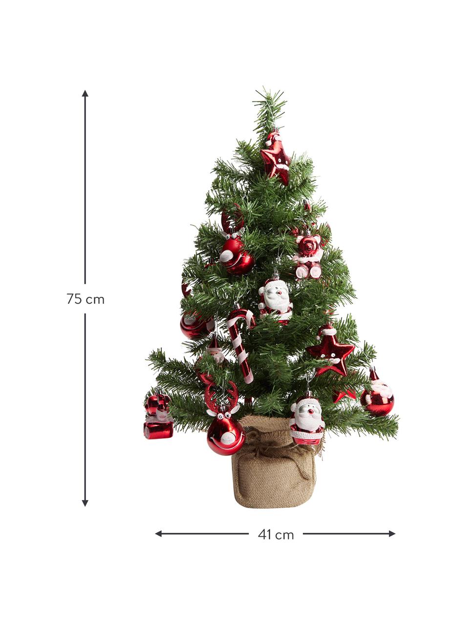 Künstlicher Weihnachtsbaum-Set Imperial, 21-tlg., Kunststoff, Grün, Rot, Ø 41 x H 75 cm