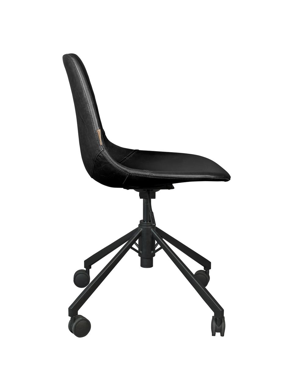 Chaise de bureau en cuir synthétique à hauteur ajustable Franky, Noir