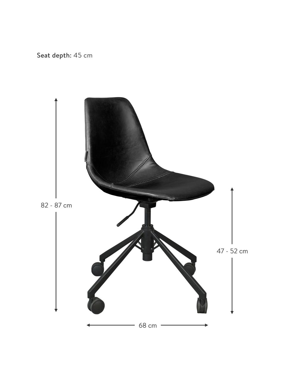 Chaise de bureau en cuir synthétique à hauteur ajustable Franky, Noir