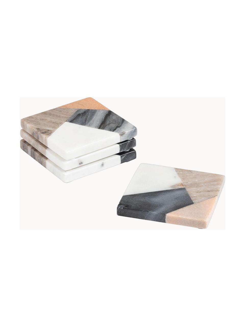 Eckige Marmor-Untersetzer Bradney, 4 Stück, Keramik, Marmor, Bunt, marmoriert, B 10 x T 10 cm