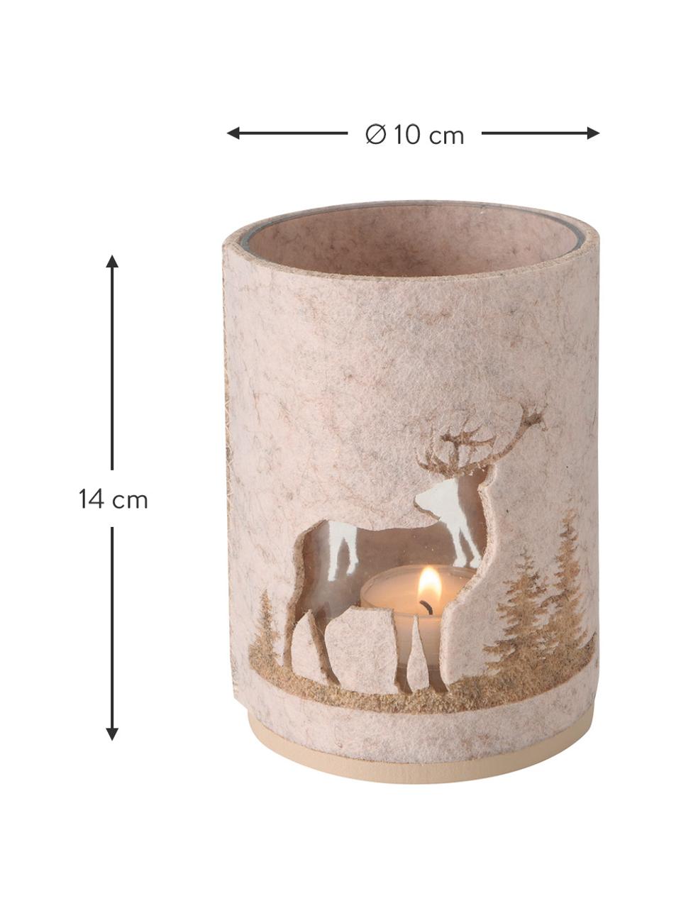 Windlichtenset Ludwig, 2-delig, Windlicht: glas, Bekleding: vilt, Bruin, beige, Ø 10 x H 14 cm