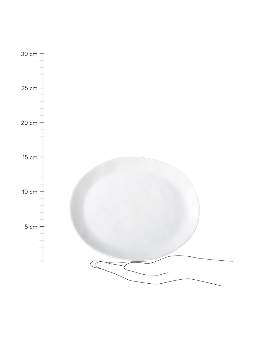 Owalny talerz śniadaniowy Porcelino, 4 szt., Porcelana o celowo nierównym kształcie, Biały, D 23 x S 19 cm
