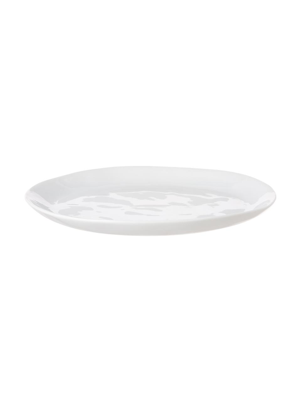 Oválny raňajkový tanier s nerovným povrchom Porcelino, 4 ks, Porcelán, úmyselne nerovný, Biela, D 23 x Š 19 cm