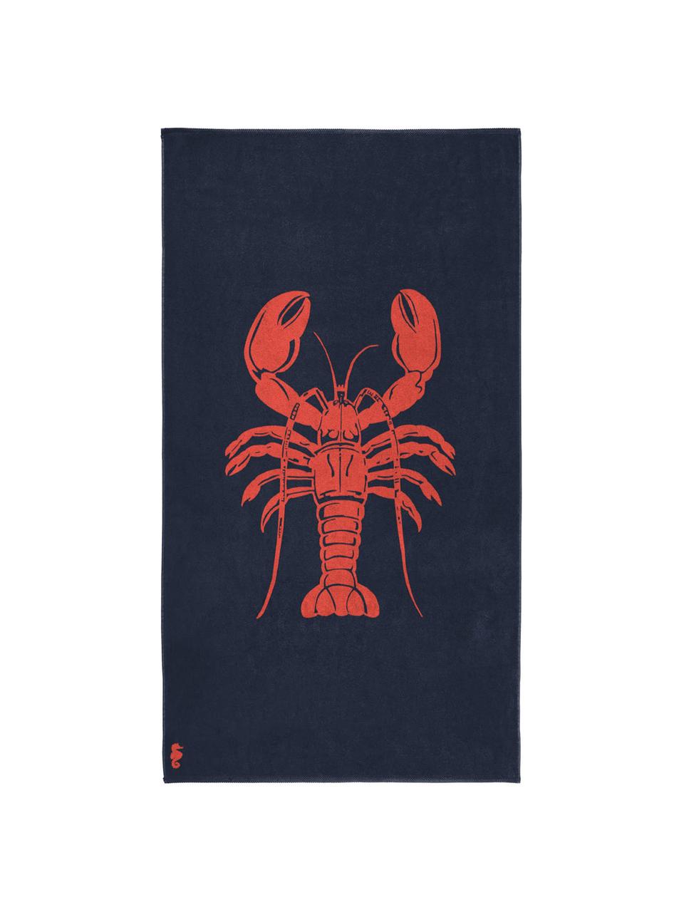 Strandtuch Lobster, 100% Velours (Baumwolle)
mittelschwere Stoffqualität, 420 g/m², Dunkelblau, Orange, B 100 x L 180 cm