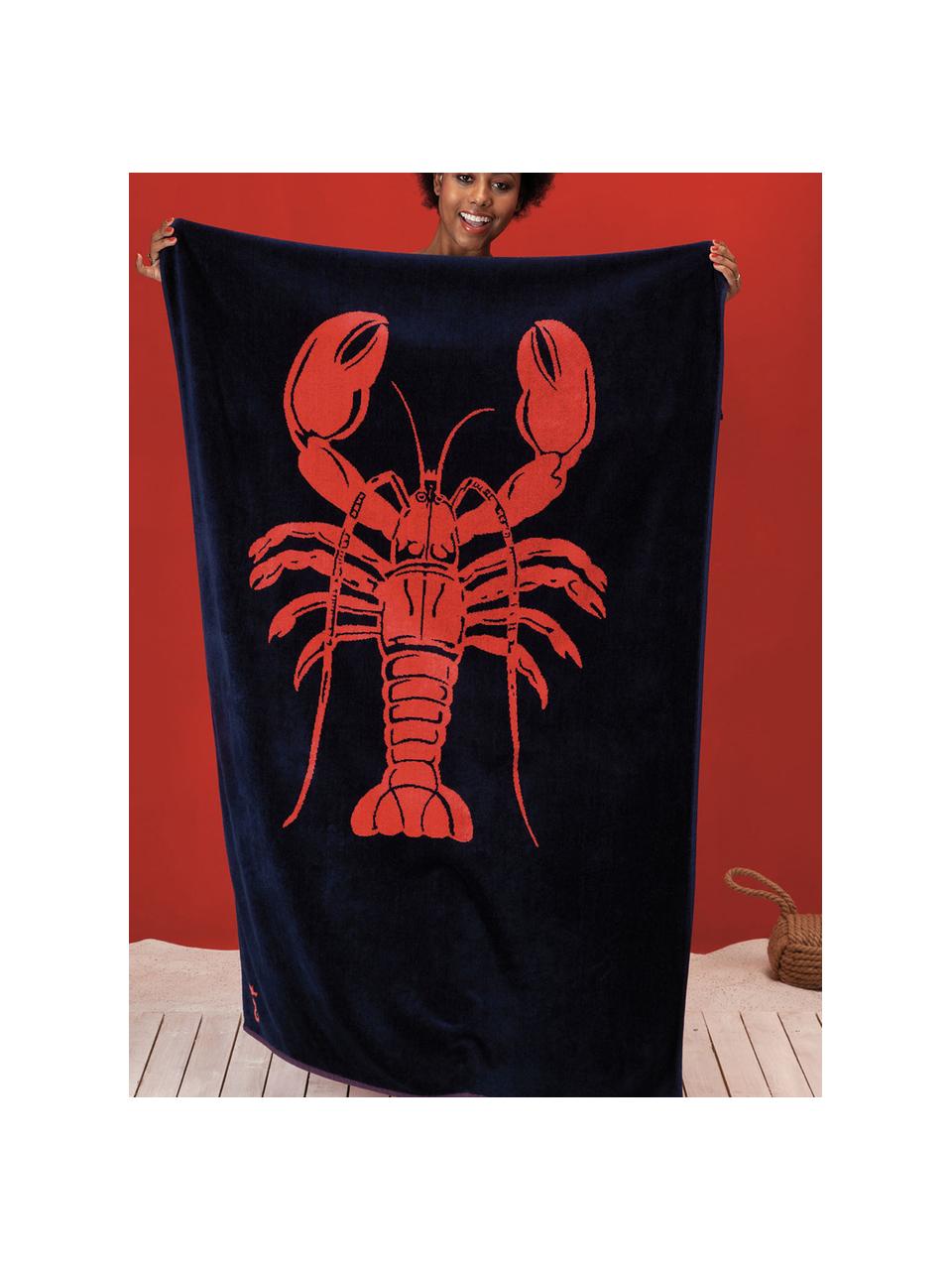 Fouta de plage Lobster, 100 % velours (coton)
Grammage intermédiaire du tissu, 420 g/m², Bleu foncé, orange, larg. 100 x long. 180 cm