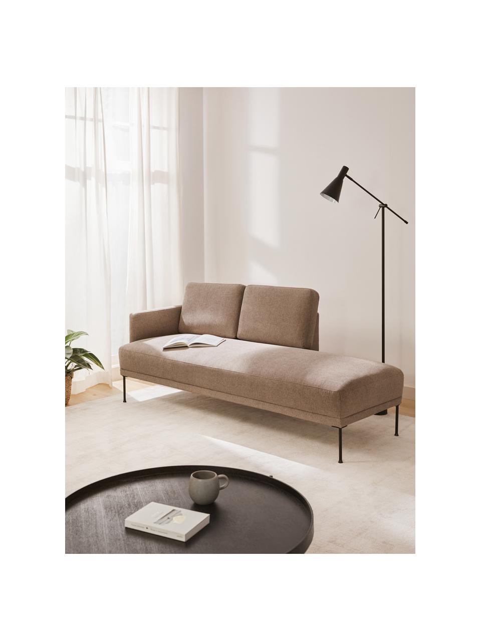 Szezlong z metalowymi nogami Fluente, Tapicerka: 100% poliester Dzięki tka, Stelaż: lite drewno sosnowe, Nogi: metal malowany proszkowo, Brązowa tkanina, S 202 x G 85 cm, oparcie  lewostronne