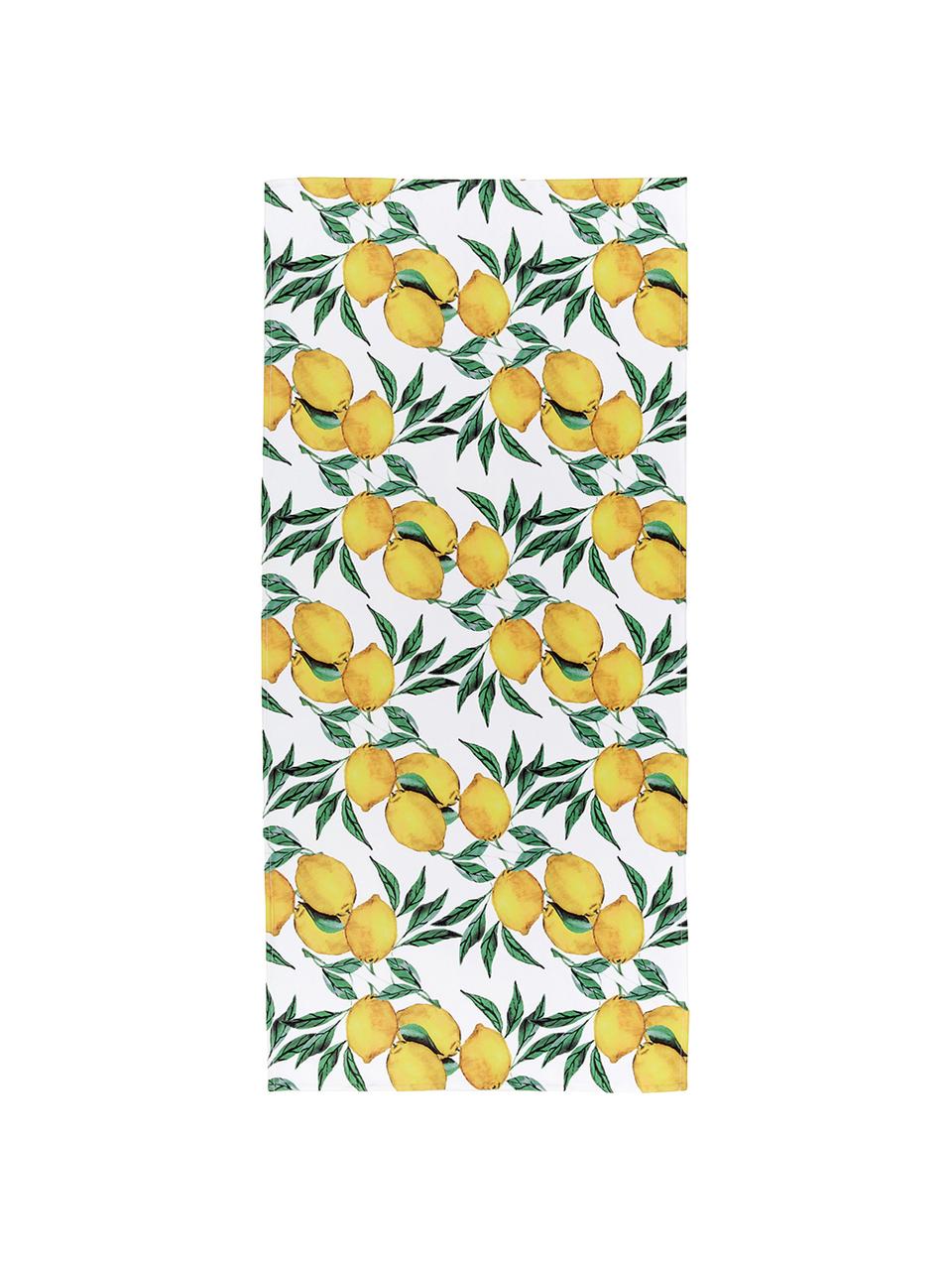 Licht strandlaken Lemon met citroenenprint, 55% polyester, 45% katoen zeer lichte kwaliteit, 340 g/m², Wit, groen, geel, B 70 x L 150 cm