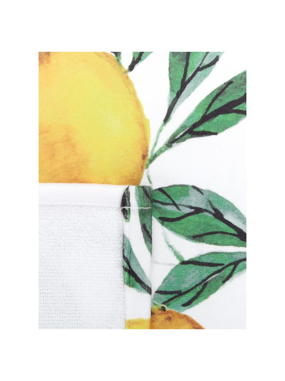 Serviette de plage imprimé citron Lemon, 55 % polyester, 45 % coton très léger grammage, 340 g/m², Blanc, vert, jaune, larg. 70 x long. 150 cm