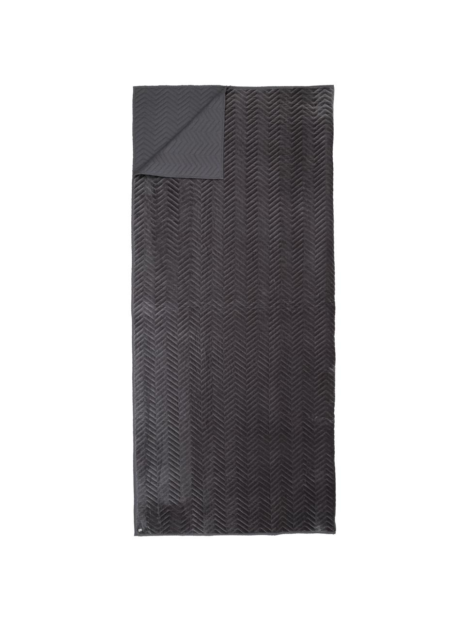 Samt-Tagesdecke Chevron, 100% Baumwollsamt, Grau, 240 x 260 cm