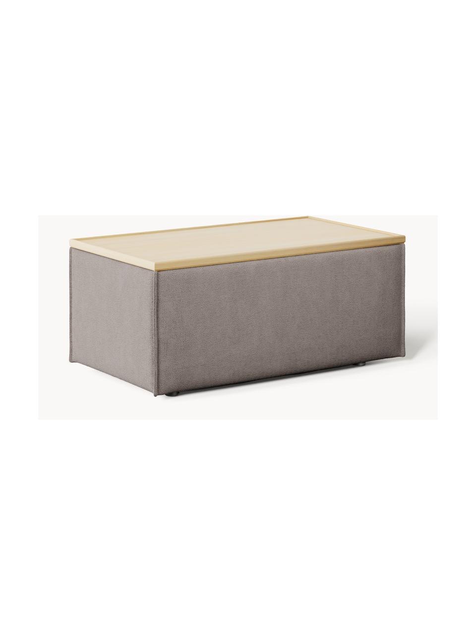 Sofa-Hocker Lennon mit Stauraum, Bezug: 100 % Polyester Der strap, Tablett: Eichenholz, Spannplatte m, Gestell: Spanplatte, mitteldichte , Webstoff Taupe, helles Eichenholz, B 88 x T 50 cm