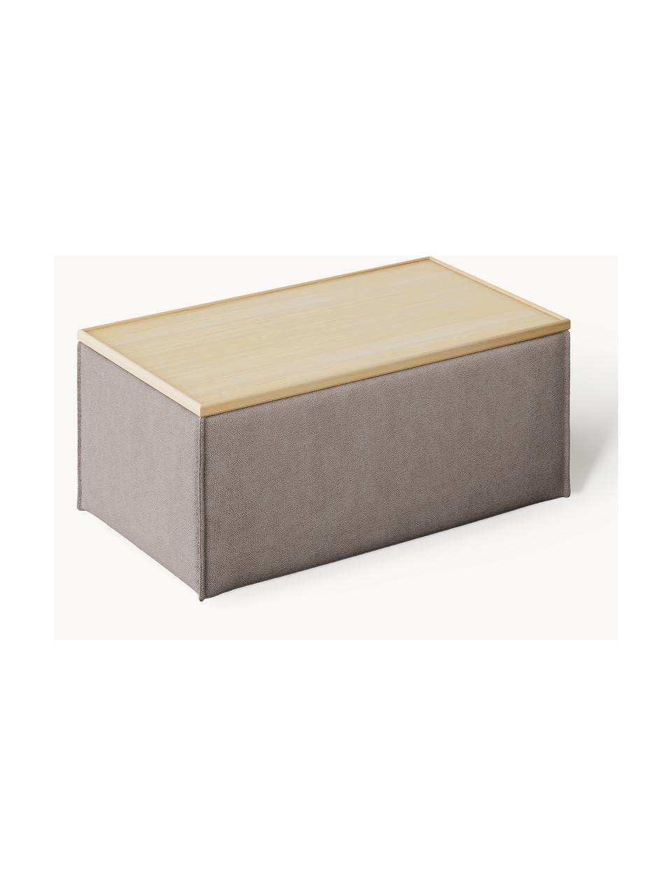 Sofa-Hocker Lennon mit Stauraum, Bezug: 100 % Polyester Der strap, Tablett: Eichenholz, Spannplatte m, Gestell: Spanplatte, mitteldichte , Webstoff Taupe, helles Eichenholz, B 88 x T 50 cm