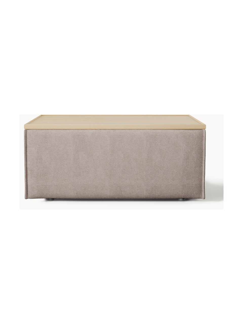 Sofa-Hocker Lennon mit Stauraum, Bezug: 100 % Polyester Der strap, Tablett: Eichenholz, Spannplatte m, Gestell: Spanplatte, mitteldichte , Füße: Kunststoff Dieses Produkt, Webstoff Taupe, helles Eichenholz, B 88 x T 50 cm