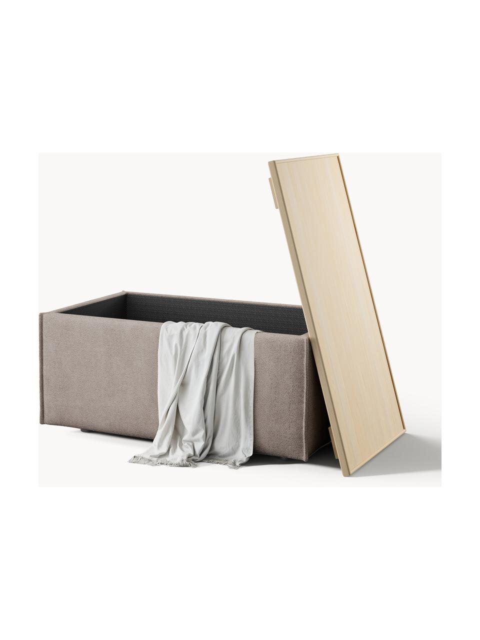 Sofa-Hocker Lennon mit Stauraum, Bezug: 100 % Polyester Der strap, Tablett: Eichenholz, Spannplatte m, Gestell: Spanplatte, mitteldichte , Webstoff Taupe, helles Eichenholz, B 88 x T 50 cm