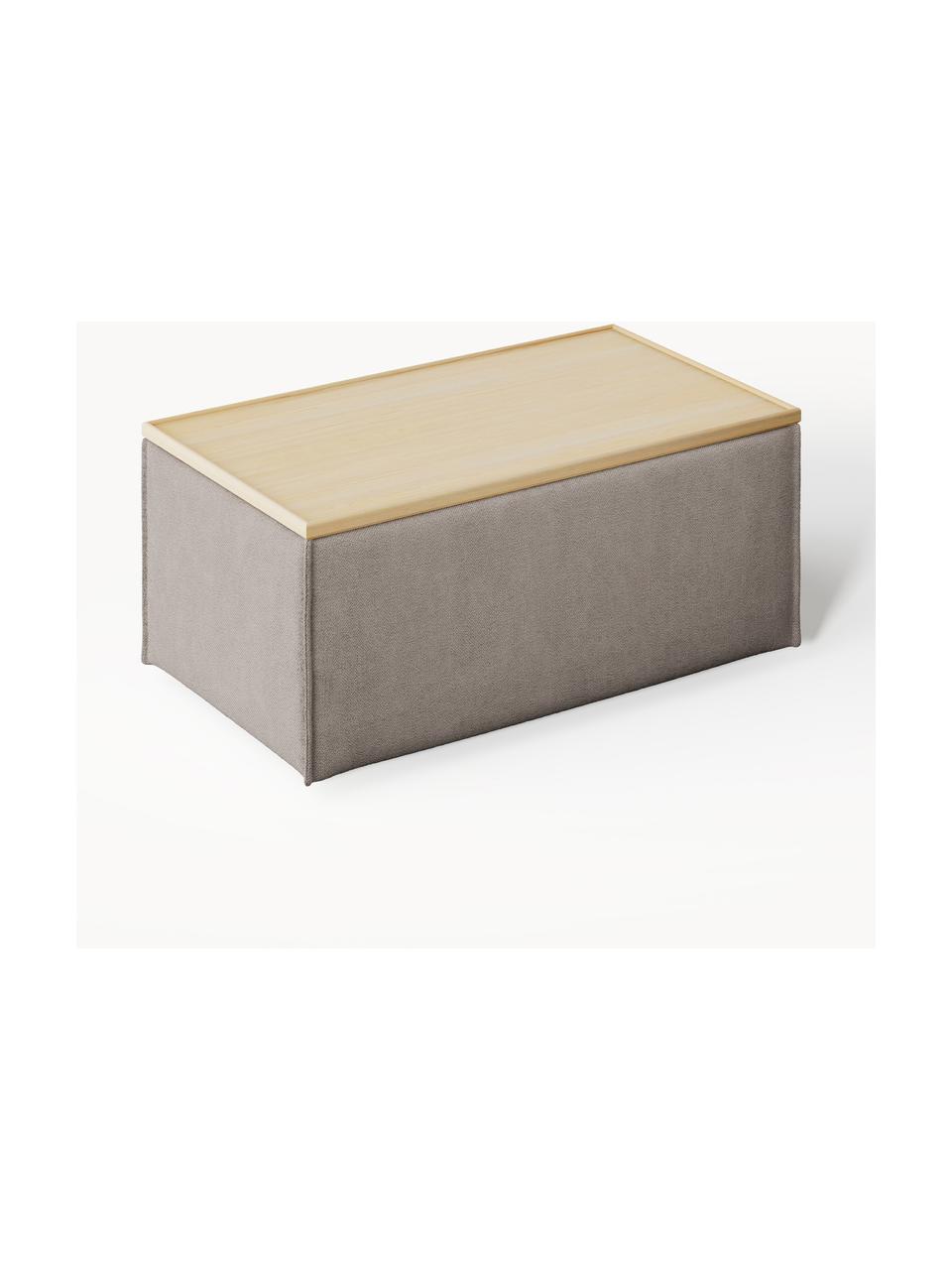 Sofa-Hocker Lennon mit Stauraum, Bezug: 100 % Polyester Der strap, Tablett: Eichenholz, Spannplatte m, Gestell: Spanplatte, mitteldichte , Webstoff Taupe, helles Eichenholz, B 88 x T 50 cm