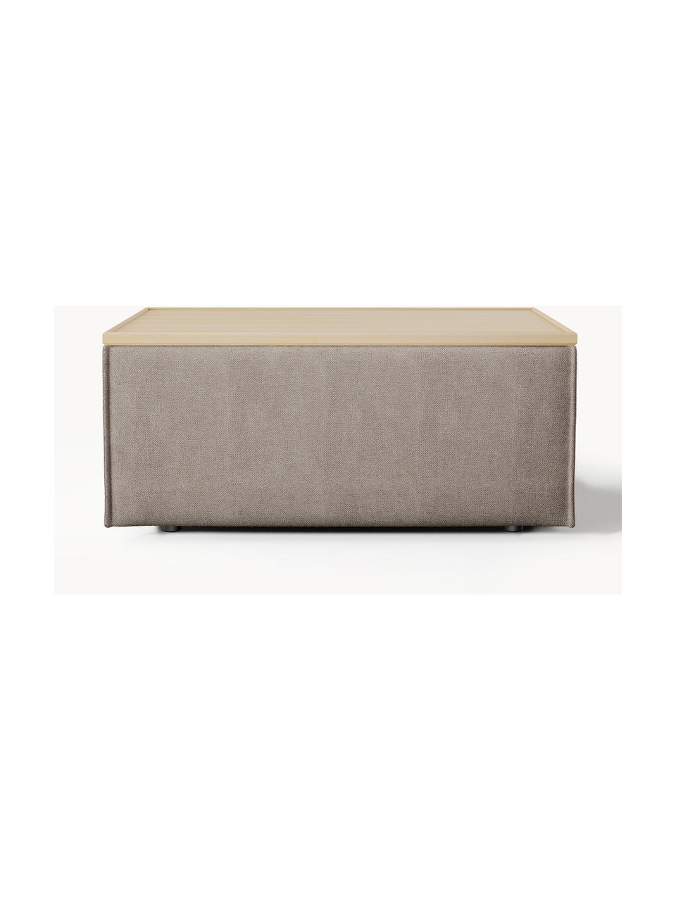 Sofa-Hocker Lennon mit Stauraum, Bezug: 100 % Polyester Der strap, Tablett: Eichenholz, Spannplatte m, Gestell: Spanplatte, mitteldichte , Webstoff Taupe, helles Eichenholz, B 88 x T 50 cm