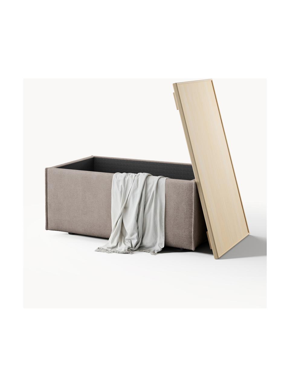 Sofa-Hocker Lennon mit Stauraum, Bezug: 100 % Polyester Der strap, Tablett: Eichenholz, Spannplatte m, Gestell: Spanplatte, mitteldichte , Webstoff Taupe, helles Eichenholz, B 88 x T 50 cm