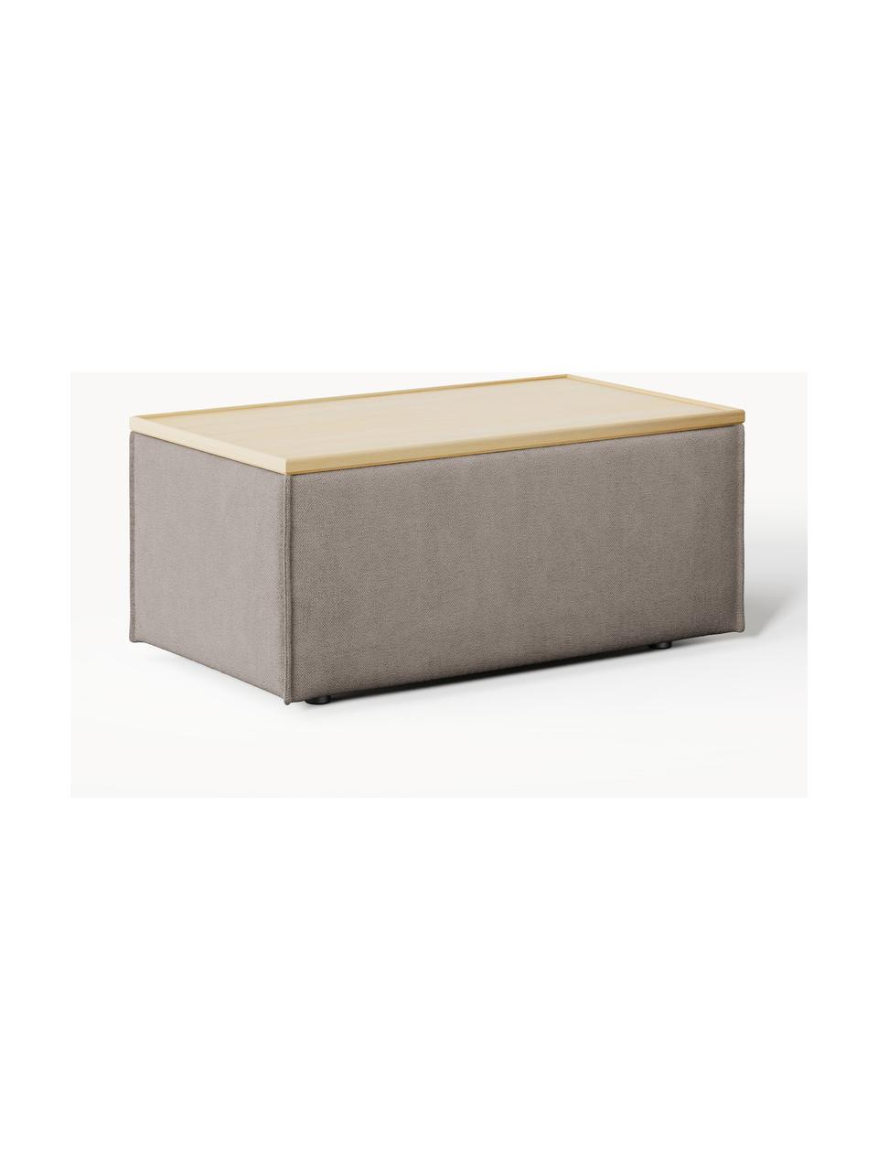 Sofa-Hocker Lennon mit Stauraum, Bezug: 100 % Polyester Der strap, Tablett: Eichenholz, Spannplatte m, Gestell: Spanplatte, mitteldichte , Webstoff Taupe, helles Eichenholz, B 88 x T 50 cm