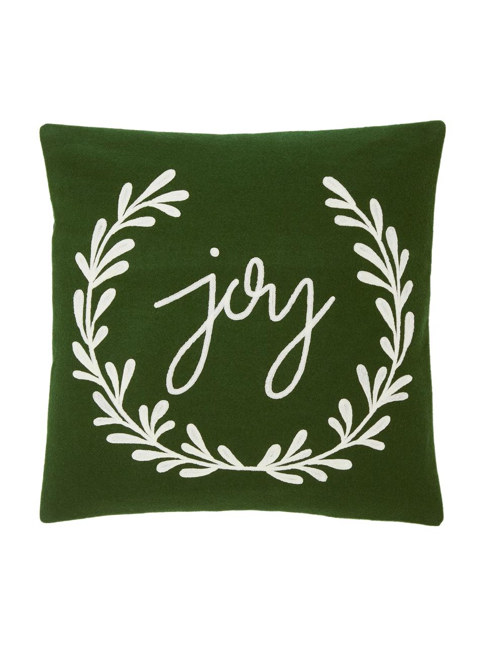 Vyšívaný povlak na polštář Joy, Zelená, Š 45 cm, D 45 cm
