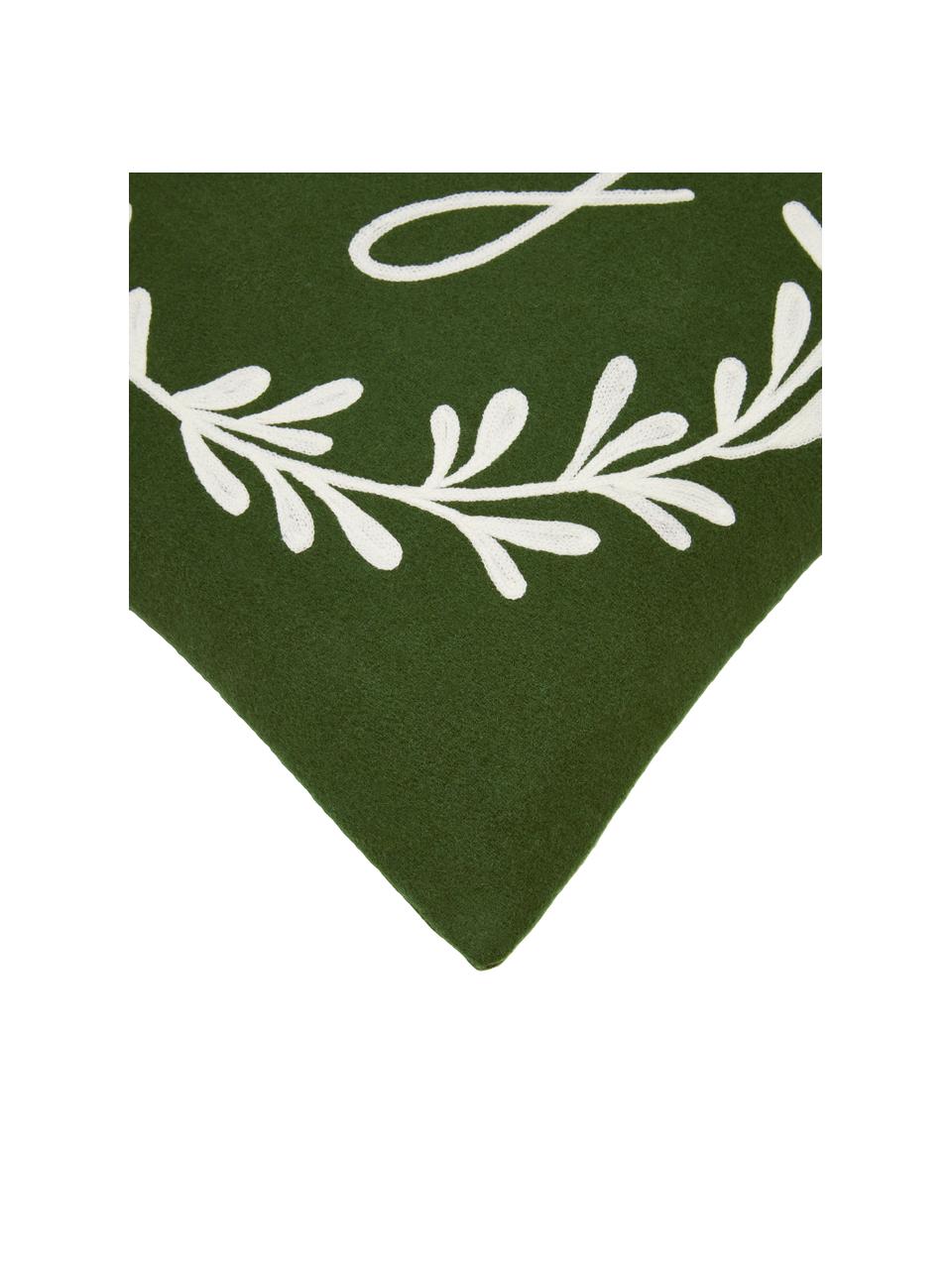Federa ricamata Joy, Retro: 100% cotone, Verde, bianco crema, Larg. 45 x Lung. 45 cm