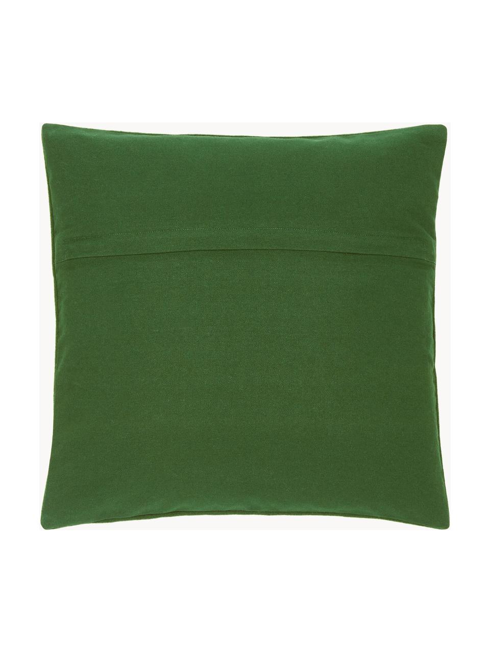 Federa ricamata Joy, Retro: 100% cotone, Verde scuro, bianco latte, Larg. 45 x Lung. 45 cm