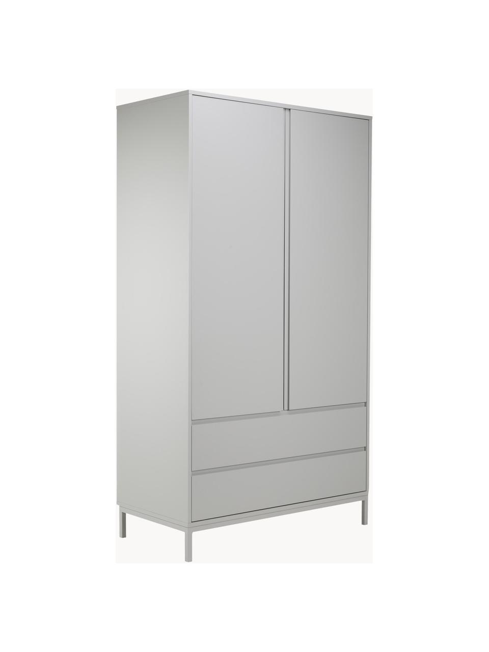 Armario Ikaro, 2 puertas, Estructura: tablero de fibras de dens, Estantes: aglomerado revestido de m, Patas: metal con pintura en polv, Madera pintado en gris, An 110 x Al 200 cm