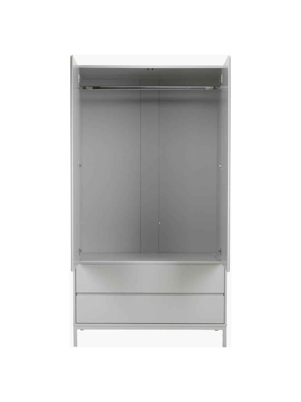 Kledingkast Ikaro in grijs, 2 deuren, Frame: gelakt MDF, Poten: gepoedercoat metaal, Hout, grijs gelakt, B 110 x H 200 cm