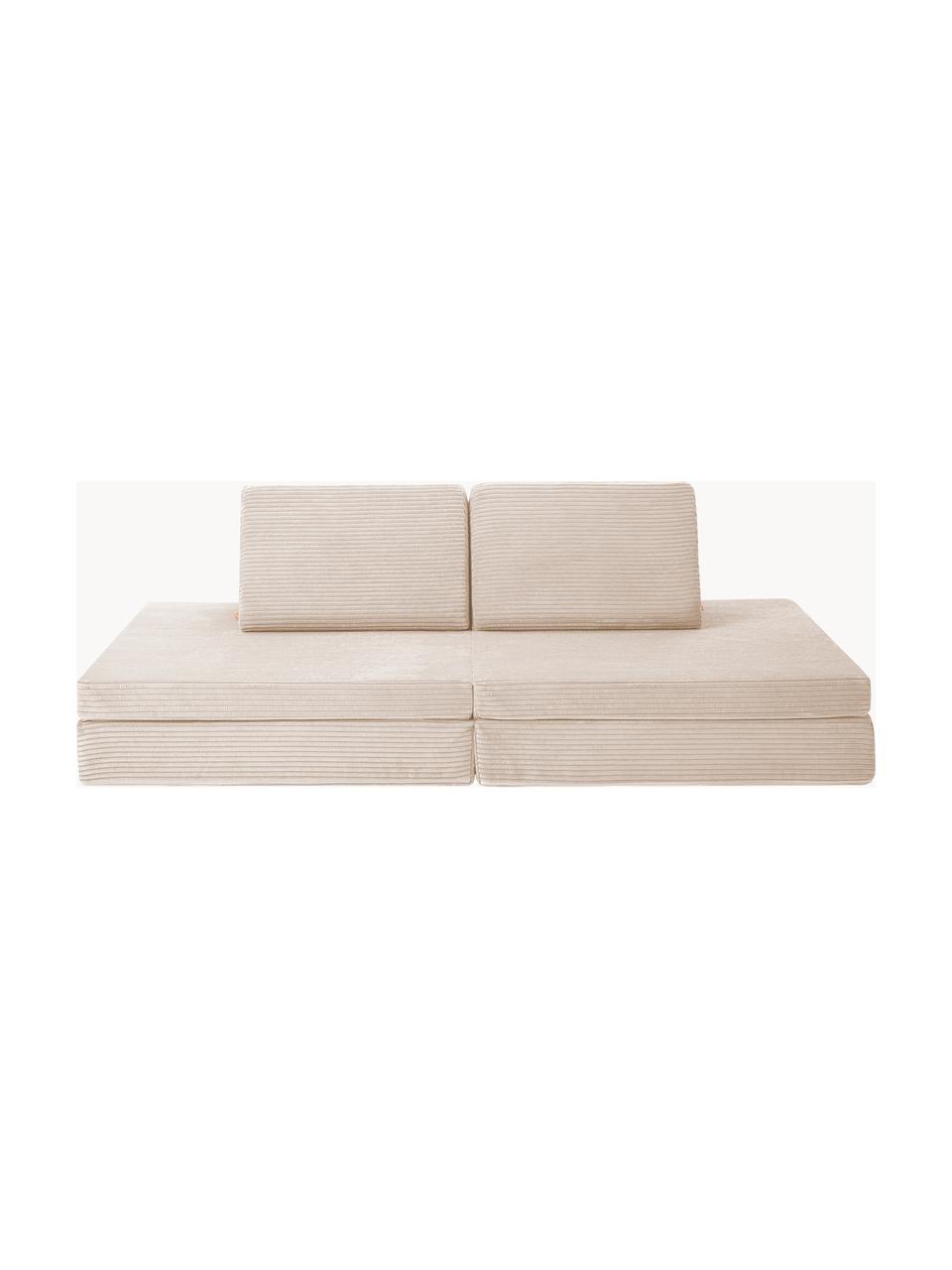 Ręcznie wykonana dziecięca sofa modułowa ze sztruksu Mila, Tapicerka: sztruks (100% poliester) , Jasnobeżowy sztruks, S 168 x G 84 cm