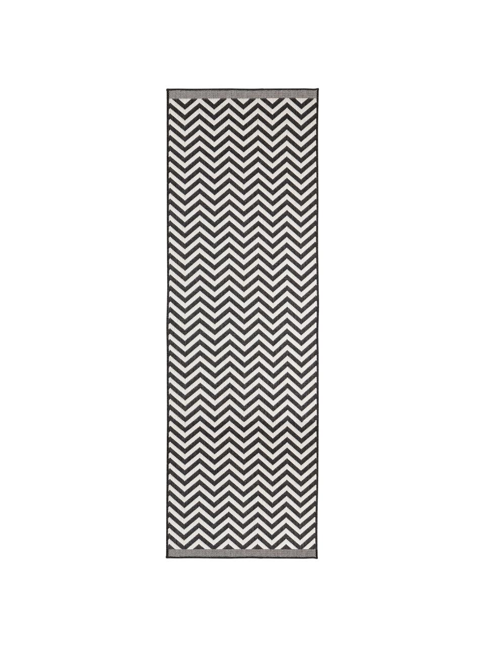 Tapis intérieur extérieur réversible, imprimé zigzag Palma, Noir, crème, larg. 80 x long. 350 cm