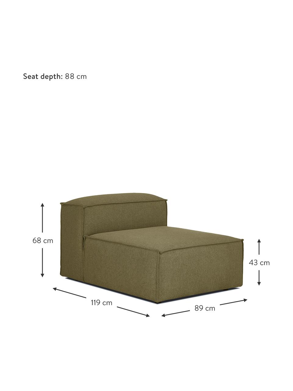 Mittelmodul Lennon, Bezug: 100 % Polyester Der strap, Gestell: Massives Kiefernholz FSC-, Füße: Kunststoff, Webstoff Olivgrün, B 89 x T 119 cm