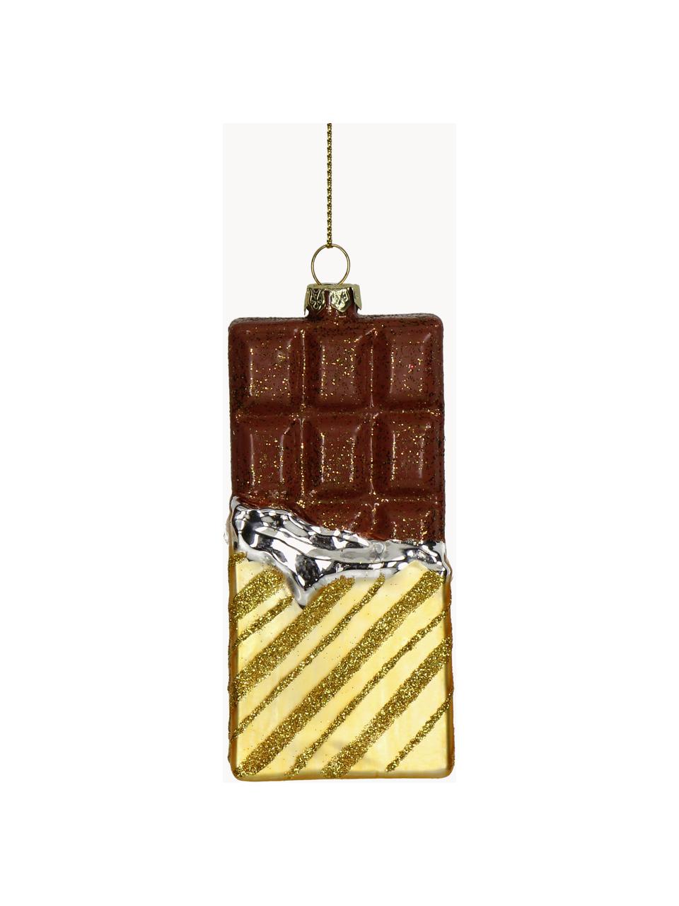 Décoration de sapin de Noël Chocolate Bar, Verre, Brun foncé, doré, larg. 5 x haut. 12 cm