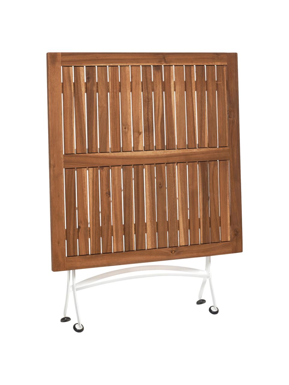 Tavolo pieghevole con piano in legno Parklife, Piano d'appoggio: legno d'acacia, oliato, ®, Struttura: metallo zincato, vernicia, Bianco, legno d'acacia, Larg. 80 x Alt. 75 cm