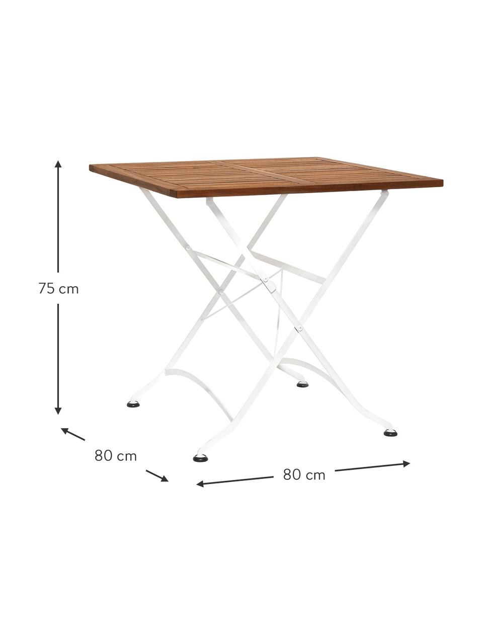 Klappbarer Gartentisch Parklife mit Holzplatte, 80 x 80 cm, Tischplatte: Akazienholz, geölt,, Gestell: Metall, verzinkt, pulverb, Weiß, Akazienholz, B 80 x H 75 cm