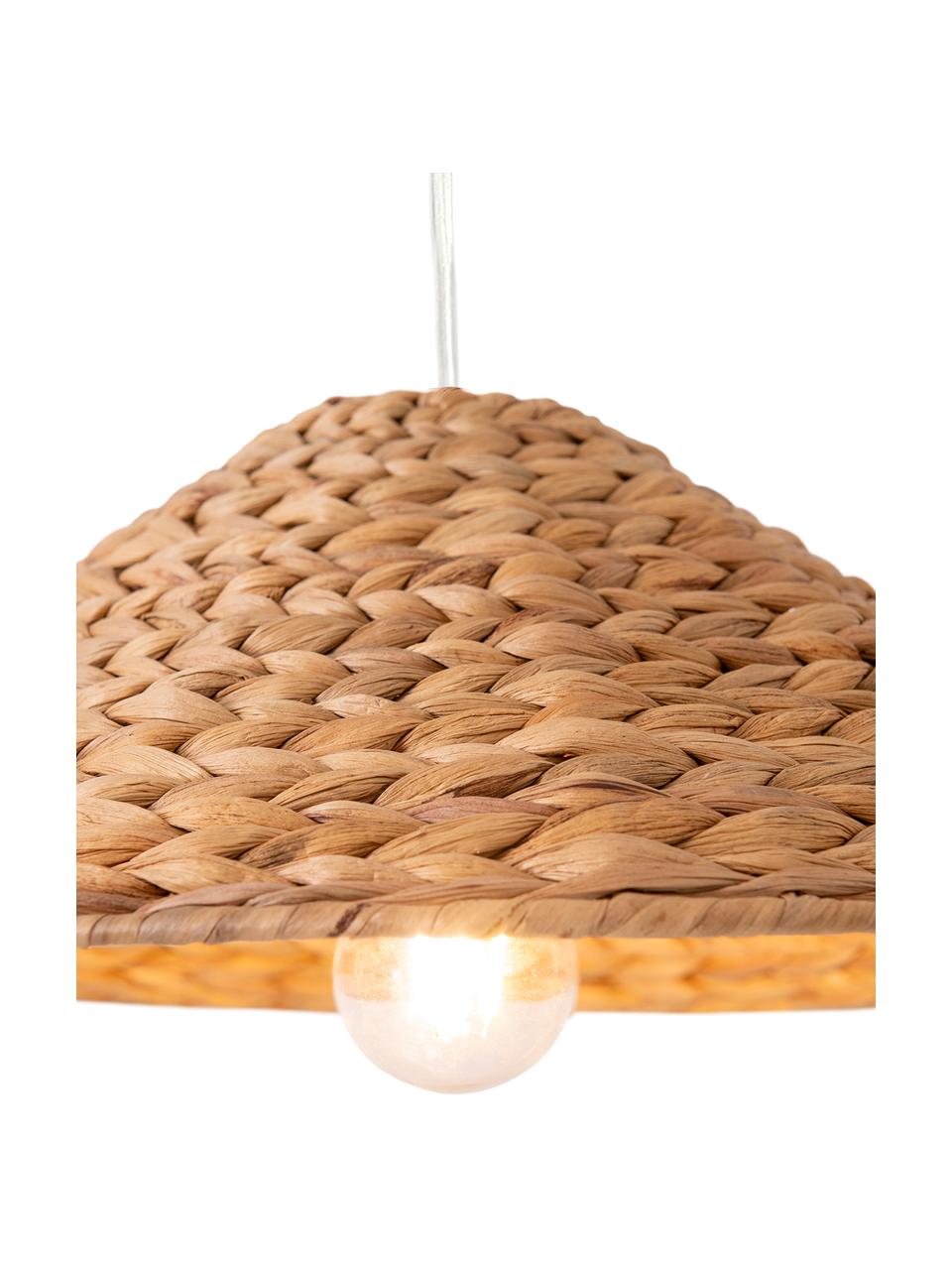 Boho hanglamp Corb, Lampenkap: waterhyacintgras, Baldakijn: kunststof, Bruin, Ø 45 x H 14 cm