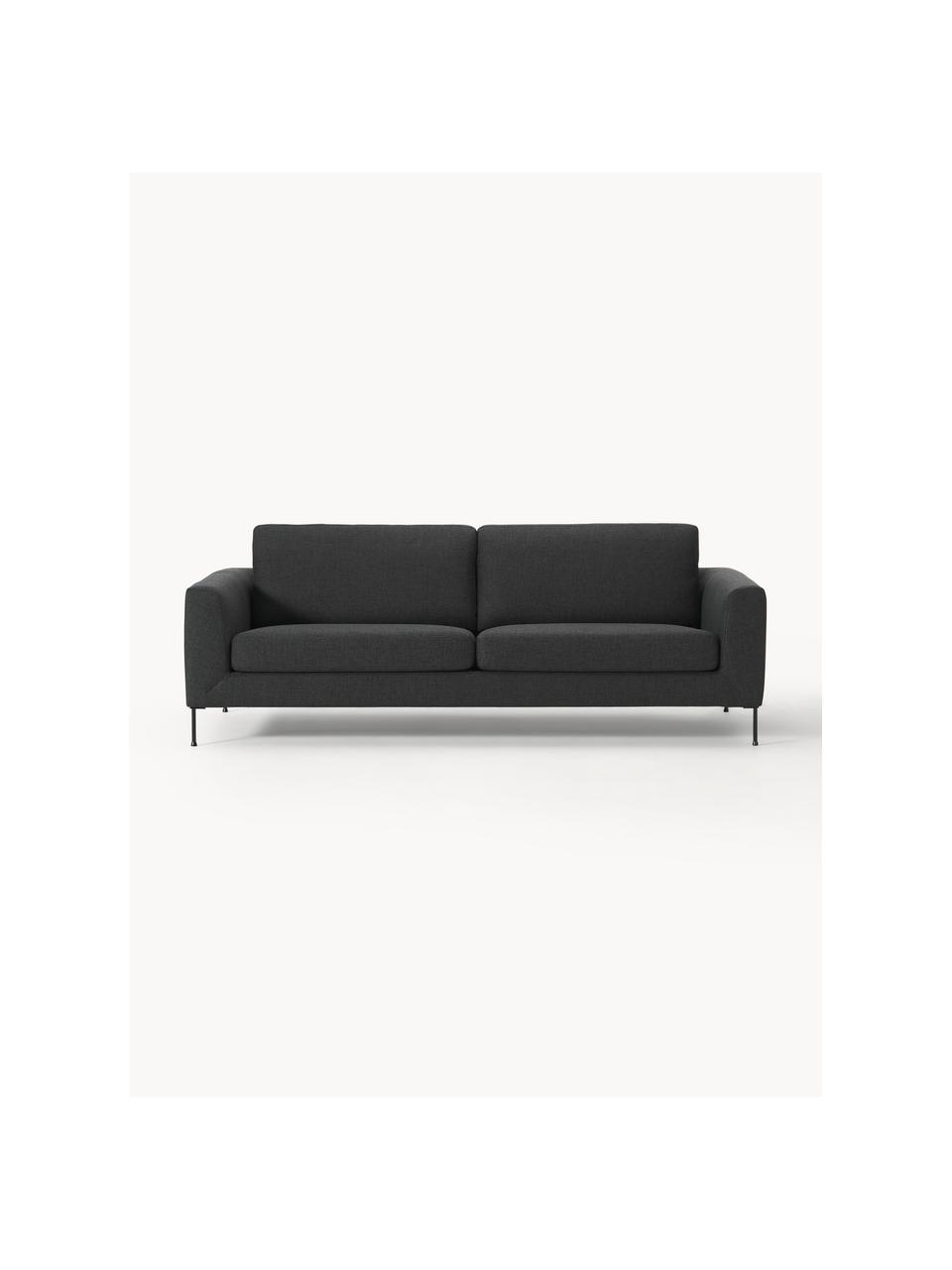 Sofa Cucita (3-osobowa), Tapicerka: tkanina (100% poliester) , Stelaż: lite drewno sosnowe, skle, Nogi: metal lakierowany Ten pro, Antracytowa tkanina, S 228 x G 94 cm