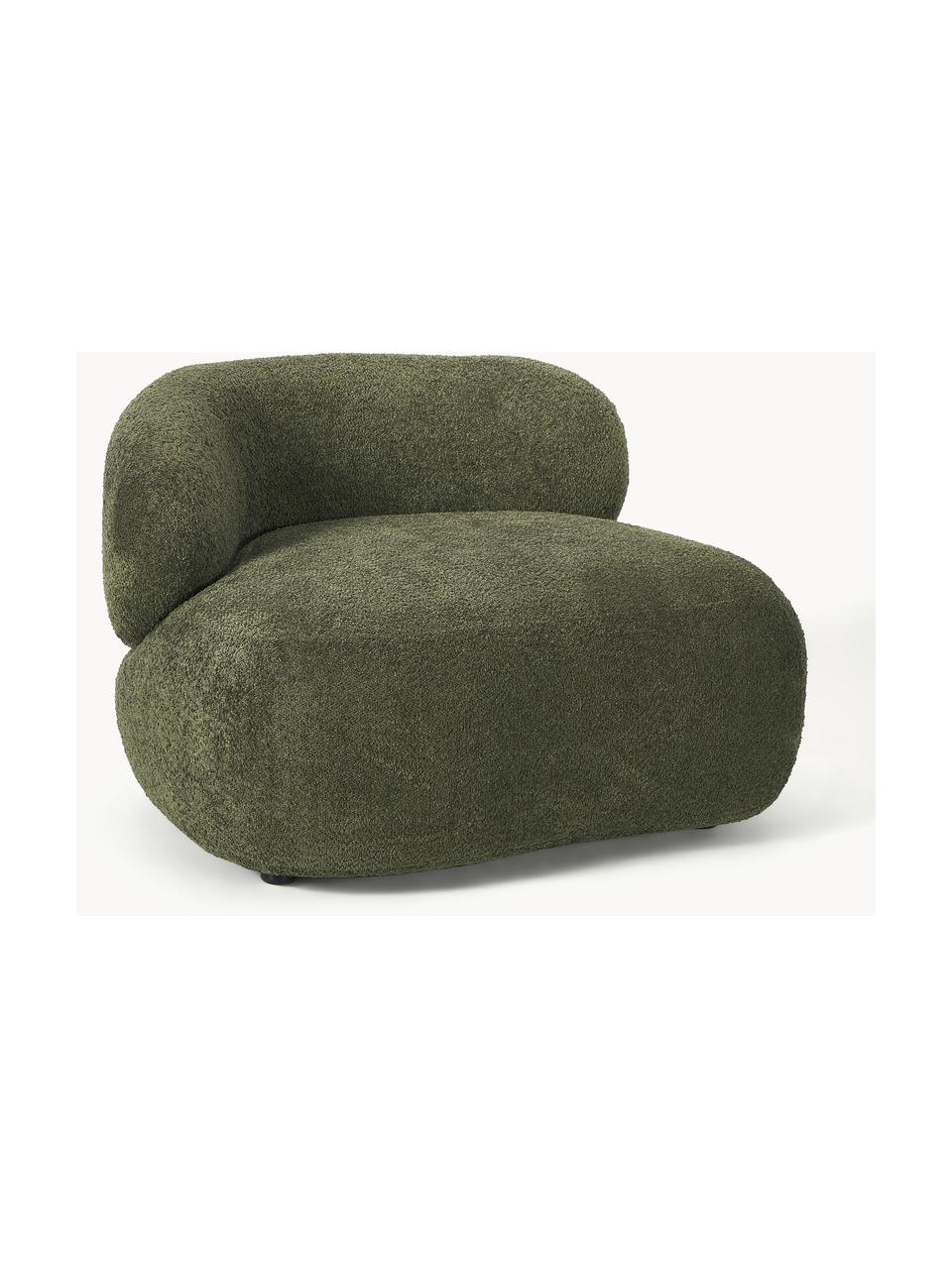 Fauteuil lounge en peluche-bouclé Alba, Peluche-bouclé vert foncé, larg. 102 x prof. 89 cm, dossier à gauche