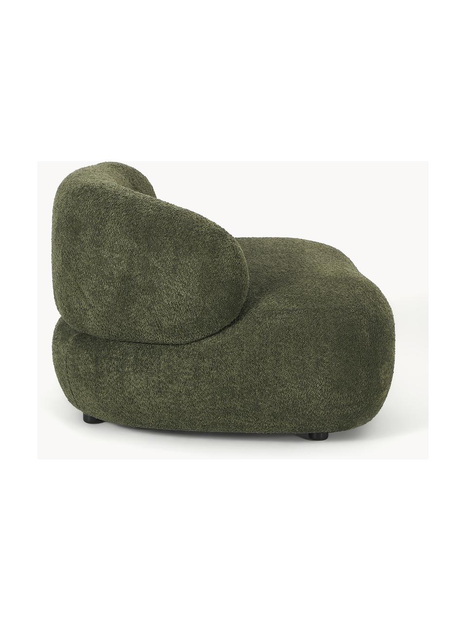 Poltrona lounge in teddy bouclé Alba, Rivestimento: 100% poliestere Il rivest, Struttura: legno massiccio di abete,, Piedini: plastica Questo prodotto , Teddy-bouclé verde scuro, Larg. 102 x Prof. 89 cm, schienale a sinistra