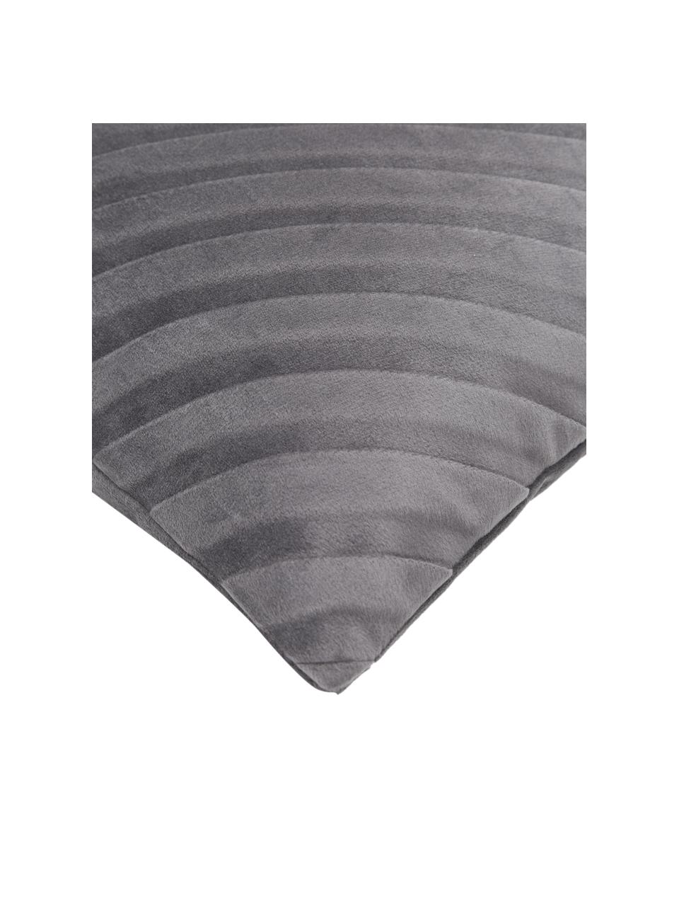 Federa arredo strutturata in velluto grigio scuro Lucie, 100% velluto (poliestere), Grigio, Larg. 30 x Lung. 50 cm
