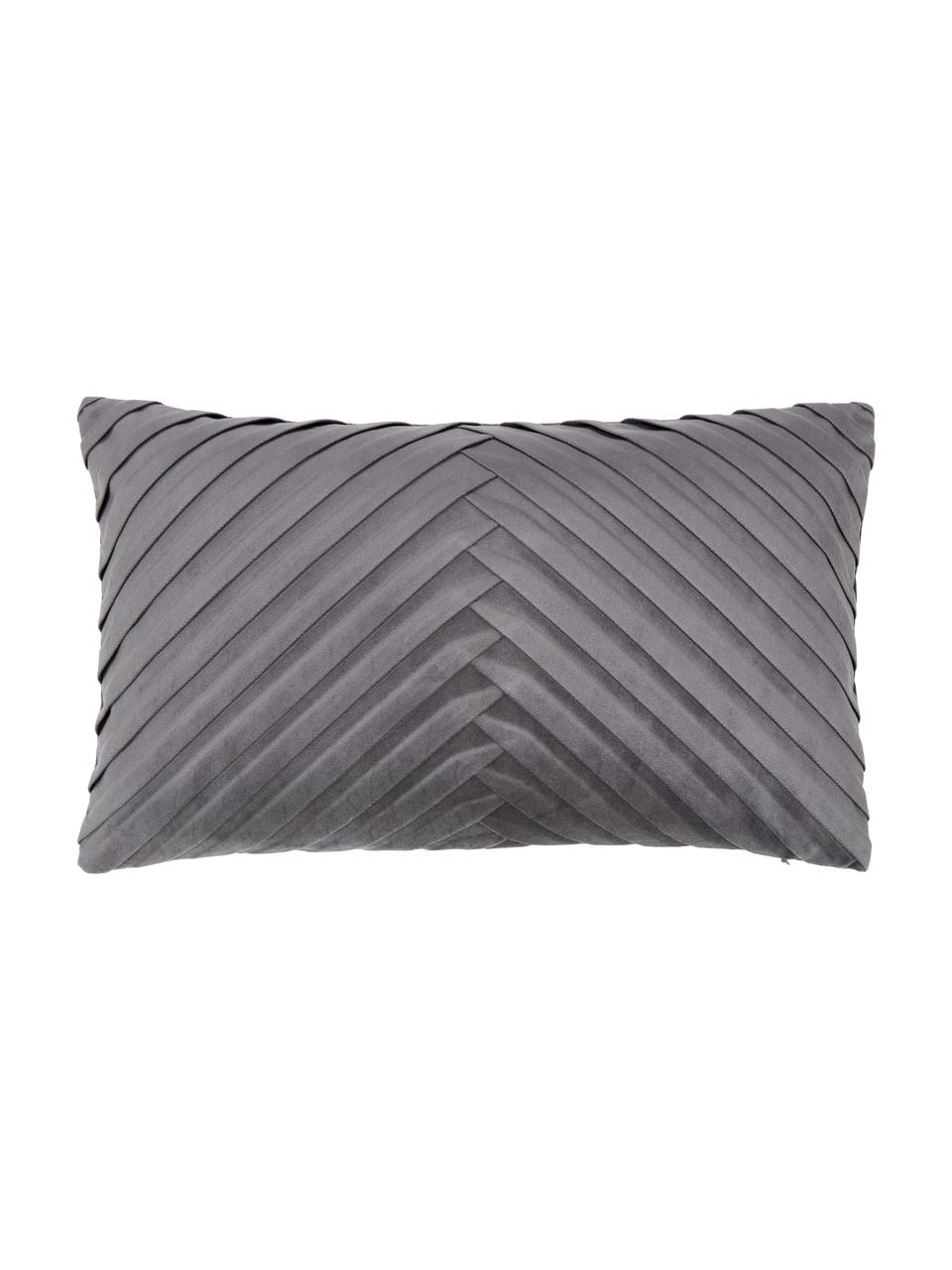 Fluwelen kussenhoes Lucie in donkergrijs met structuur-oppervlak, 100% fluweel (polyester), Grijs, B 30 x L 50 cm