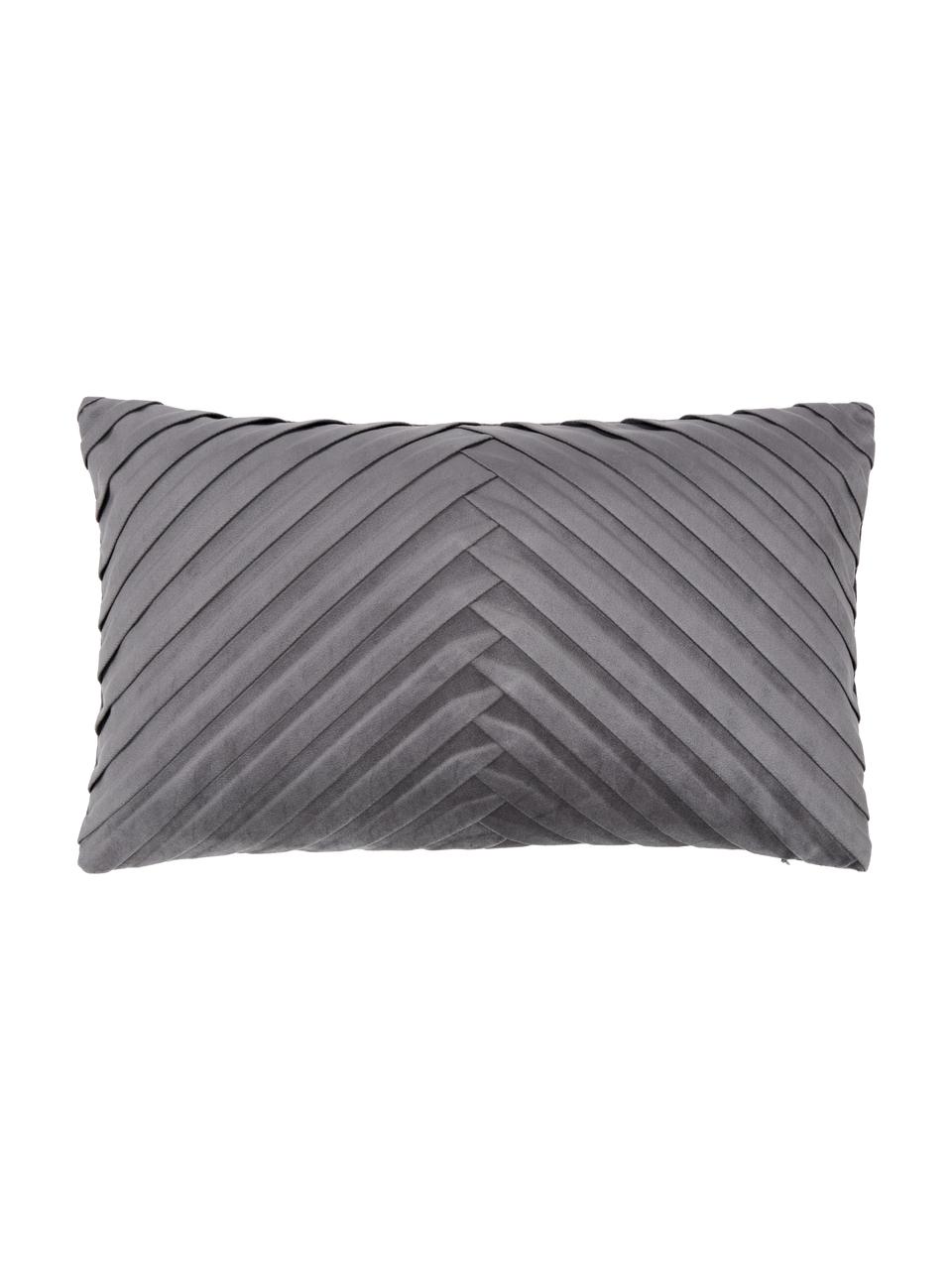 Housse de coussin rectangulaire en velours gris foncé Lucie, 100 % velours de polyester, Gris, larg. 30 x long. 50 cm