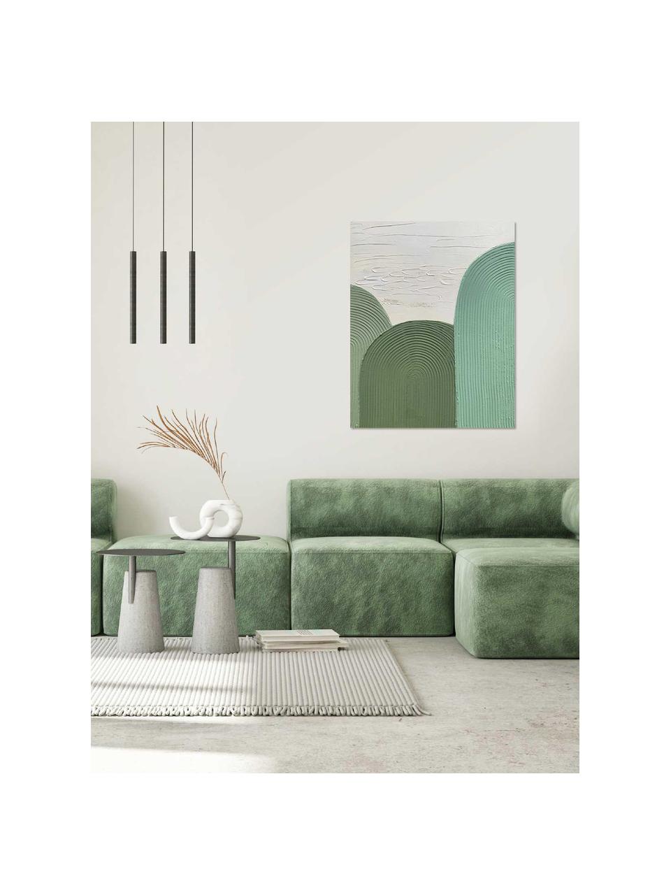 Handbeschilderde canvasdoek Green Curves, Groen, wit, B 80 x H 100 cm