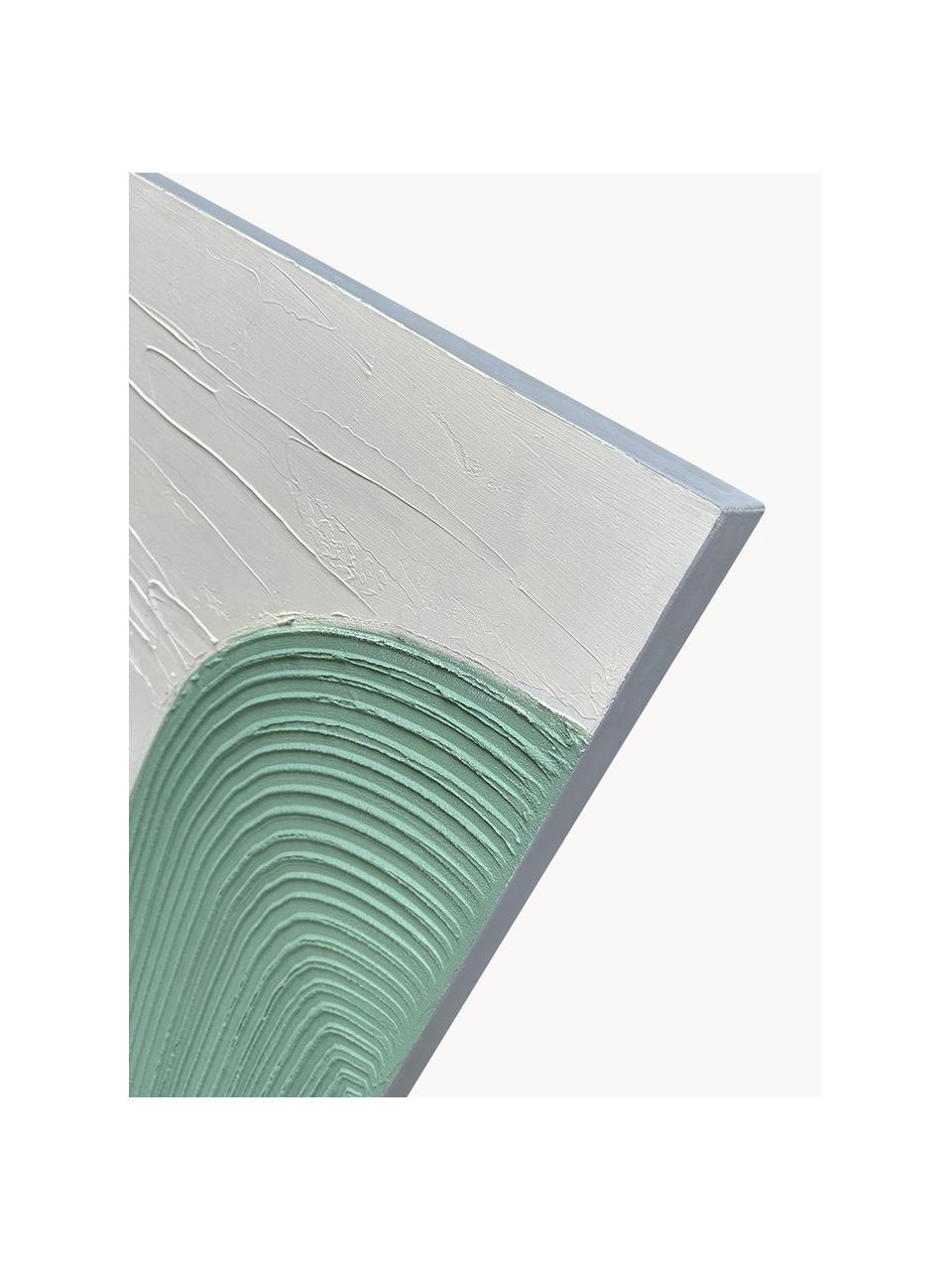 Handgemaltes Leinwandbild Green Curves, Grüntöne, Weiß, B 80 x H 100 cm