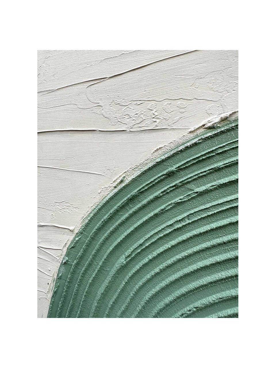 Tela dipinta a mano Green Curves, Tonalità verdi, bianco, Larg. 80 x Alt. 100 cm