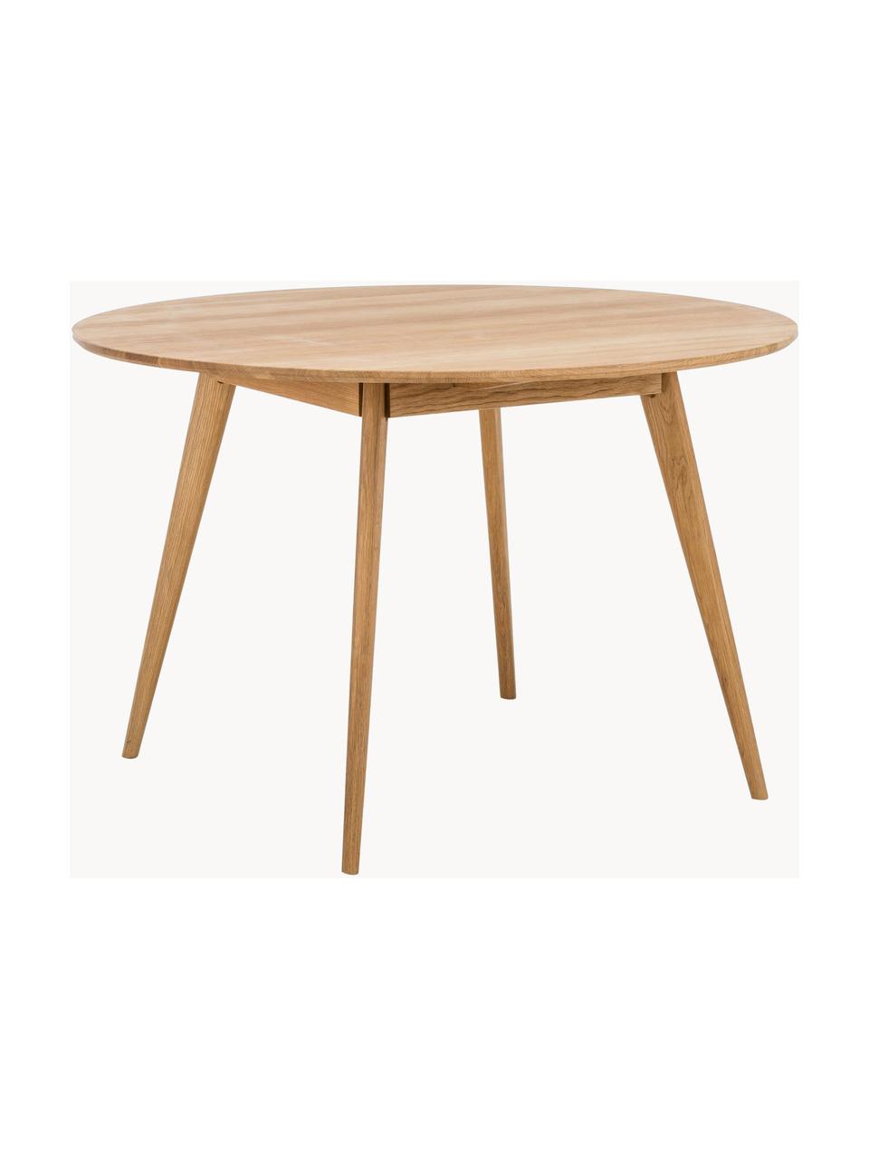 Mesa de comedor redonda de roble Yumi, Ø 115 cm, Tablero: fibras de densidad media , Patas: madera de roble, Madera de roble, Ø 115 cm