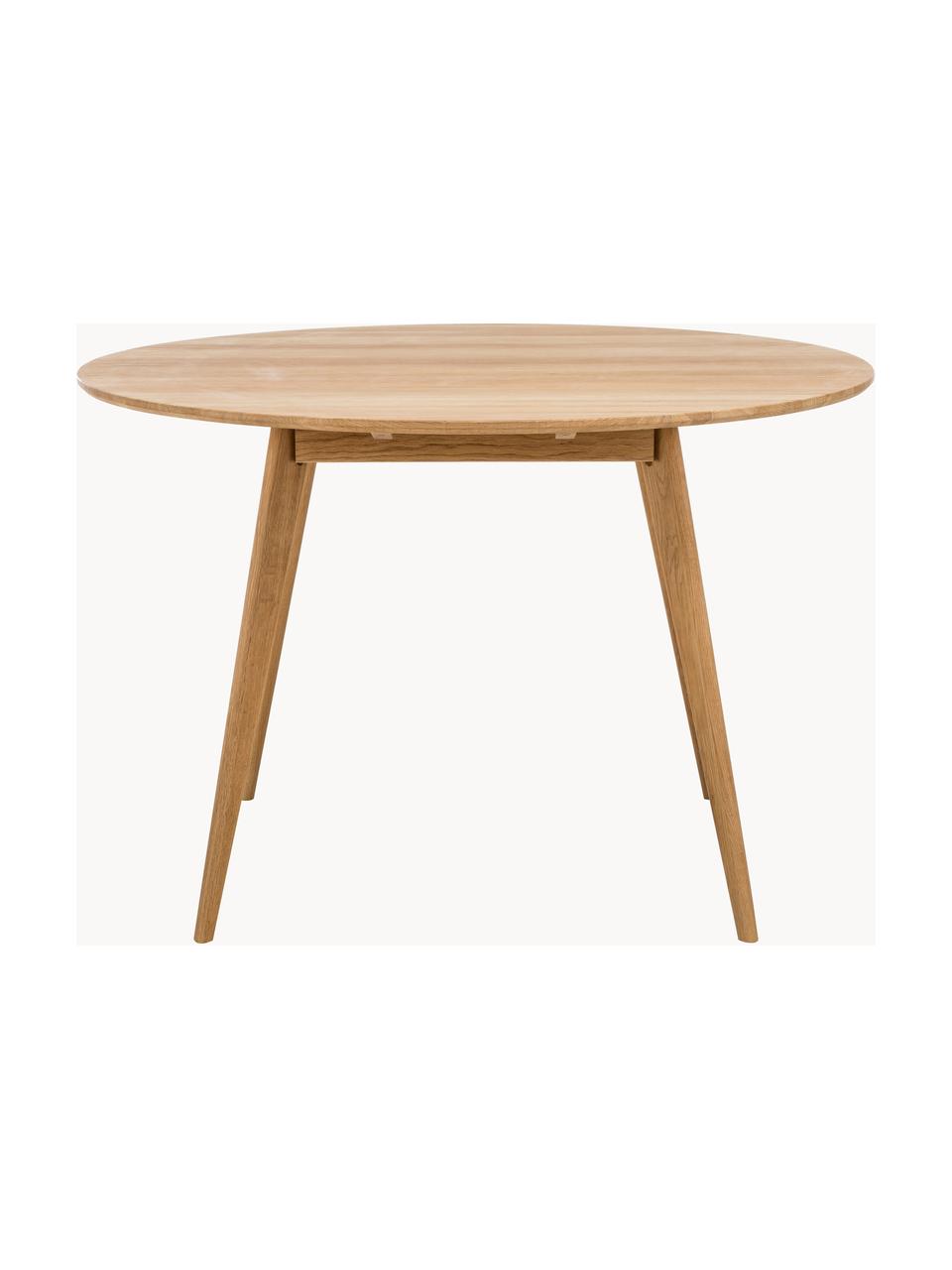 Mesa de comedor redonda de roble Yumi, Ø 115 cm, Tablero: fibras de densidad media , Patas: madera de roble, Madera de roble, Ø 115 cm