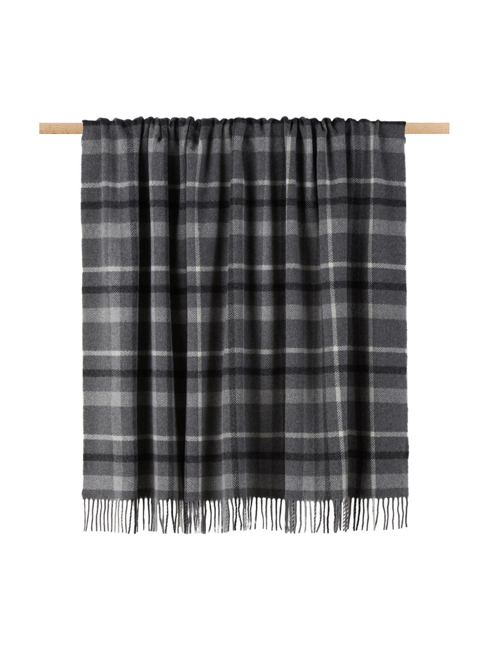 Geruite scheerwollen plaid Square, 100% scheerwol, Grijs, donkergrijs, gebroken wit, 130 x 170 cm