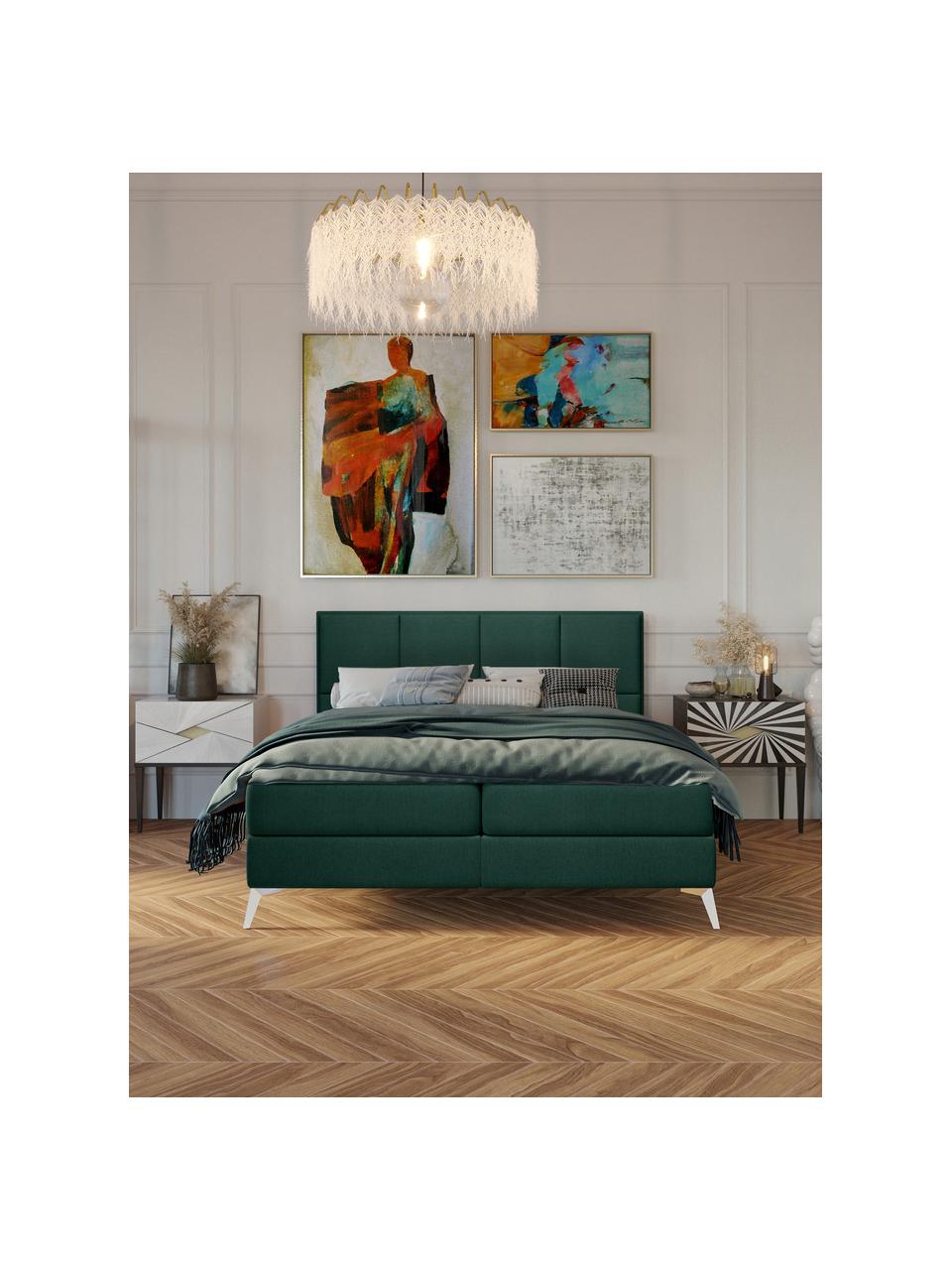 Prémiová sametová boxspring postel  s úložným prostorem Cube, Borovicově zelená, 140 x 200 cm, stupeň tvrdosti H3