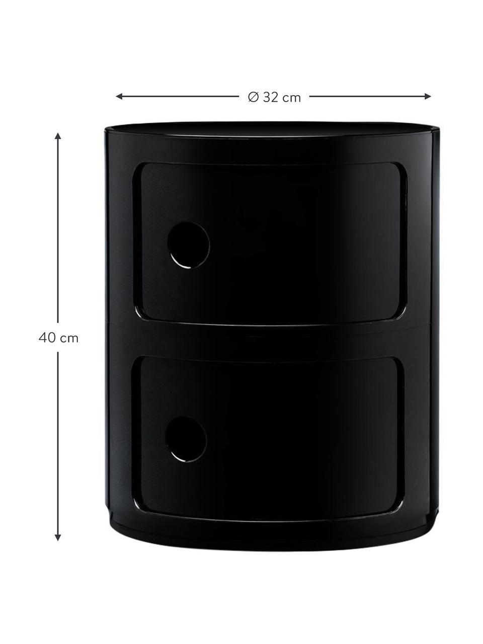 Mesa auxiliar de diseño Componibili, 2 módulos, Plástico (ABS) pintado con certificado Greenguard, Negro brillante, Ø 32 x Al 40 cm