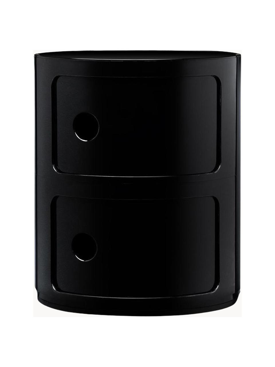 Design Container Componibili, 2 Elemente, Kunststoff (ABS), lackiert, Greenguard-zertifiziert, Schwarz, glänzend, Ø 32 x H 40 cm